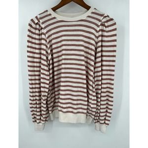 Democracy cream and brown striped knit blouse shirt long sleeve size large